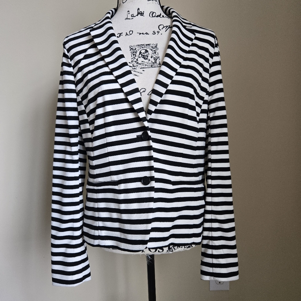 Ann Taylor Loft Jersey Blazer Jacket Nautical Stripe Womens M